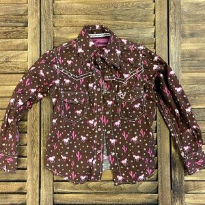 Cowgirl Hardware Kids Western Brown and Pink Horse/Cactus Shirt XS Size 5